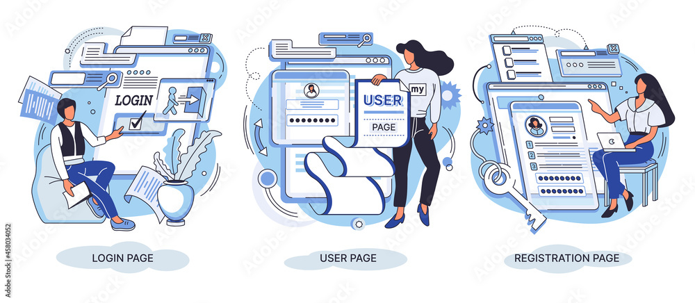 Poster enter login and password. registration page on screen. sign in to your account creative metaphor. lo