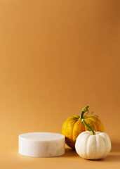 Autumn yellow pedestal and stand mock up with pumpkins