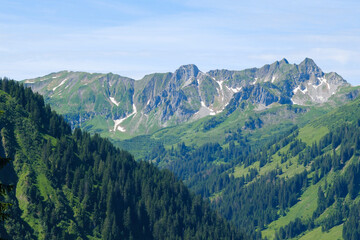 Obraz premium Alpenpanorama, Allgäuer Alpen, Kleinwalsertal, Vorarlberg, Österreich, Europa