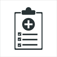 Medical report, health report, file, prescription icon. Gray vector graphics.