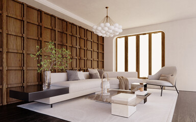 3d rendering,3d illustration, Interior Scene and  Mockup,Living room with polished plaster wall, white sofa