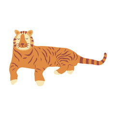 Fototapeta na wymiar Tiger is lying. Noble wild striped feline, fast and agile animal. Colorful vector isolated illustration hand drawn. Year of the tiger