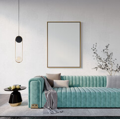 3d rendering,3d illustration, Interior Scene and  Mockup,gray wall light green sofa.