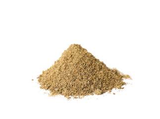 Heap of ground black pepper on white background. Aromatic spice