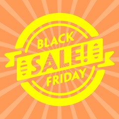 Black friday retro sales banner with sunrays, announcing discount, advertisement items, oldskool banner sunburst background