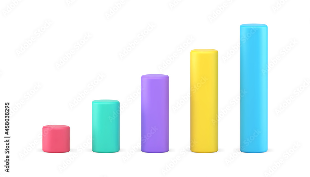 Poster bar graphs chart 3d icon. multicolored vertical bars representating data