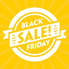 Black friday retro sales banner with sunrays, announcing discount, advertisement items, oldskool banner sunburst background