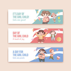 Banner template with International Day of the Girl Child concept,watercolor style