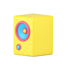 Yellow music speaker 3d icon. Volumetric retro audio speaker