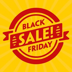 Black friday retro sales banner with sunrays, announcing discount, advertisement items, oldskool banner sunburst background