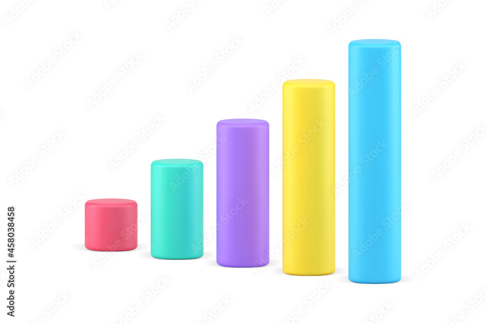 Poster bar graphs chart 3d icon. multicolored vertical bars representating data