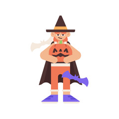 Wizard Halloween holding Pumpkin Illustration
