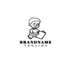kids reading book logo cartoon icon design template black vector illustration