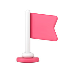 Rotated pink flag on white flagpole 3d icon. Victory and independence symbol