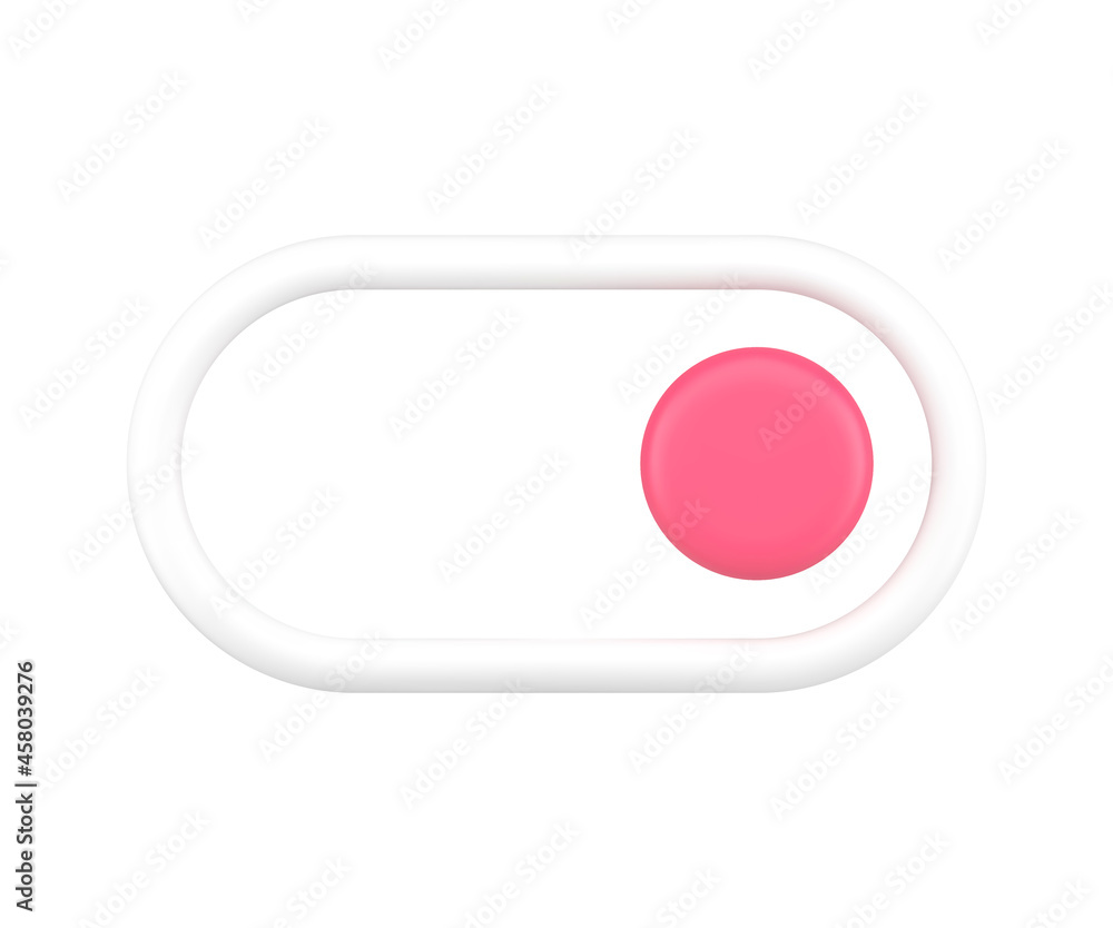 Poster white switch button 3d icon. red round knob for adjusting electronic device