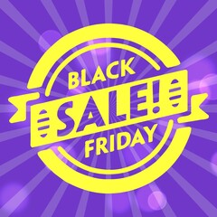 Black friday retro sales banner with sunrays, announcing discount, advertisement items, oldskool banner sunburst background