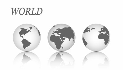 Realistic world map in the shape of a globe with shadow. Vector world map set. Earth globe icons. Vector illustration