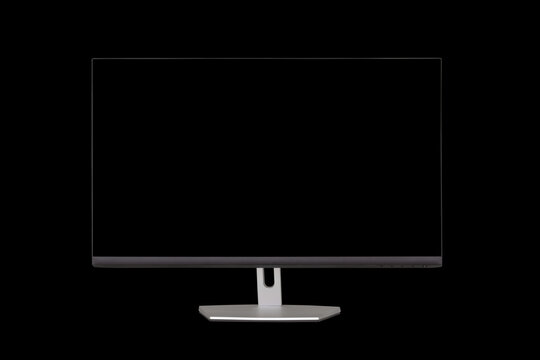 mock up computer monitor with a black screen isolated on a black background
