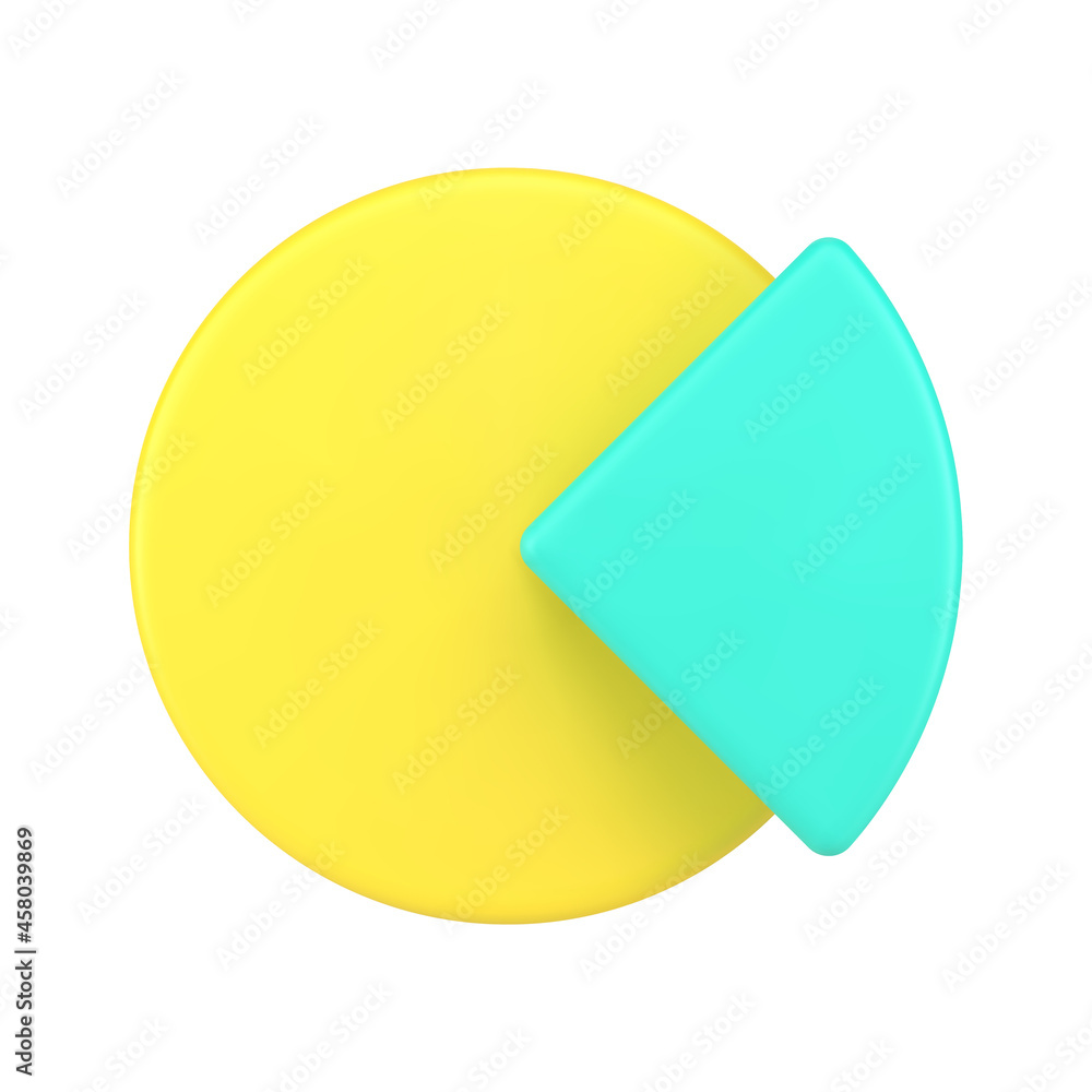 Poster yellow pie chart with turquoise segment 3d icon