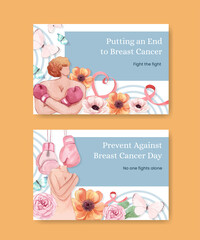 Facebook template with breast cancer awareness month concept,watercolor style