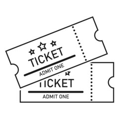 Cinema ticket icon, two cinema tickets on a white background. Vector, cartoon illustration. Vector.