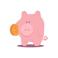 Cute piggy bank vector cartoon character isolated on a white background.
