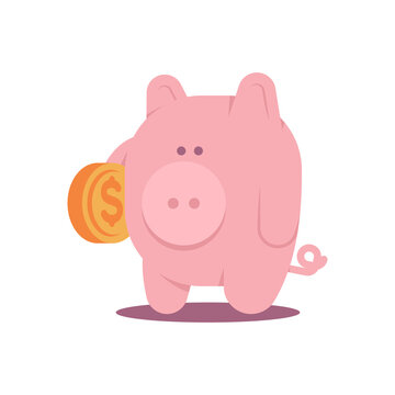 Cute piggy bank vector cartoon character isolated on a white background.
