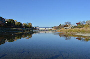 Fototapeta na wymiar view of the Kamogawa river in the park