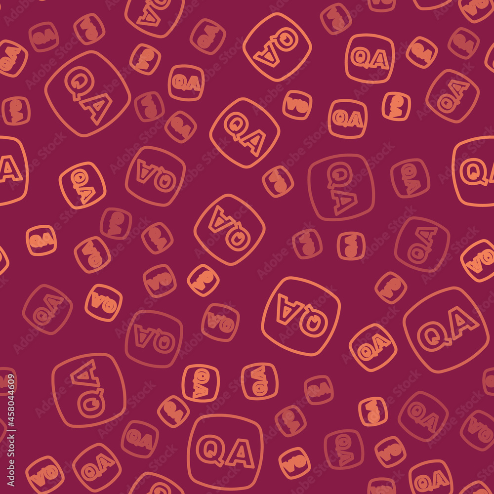 Poster brown line speech bubbles with question and answer icon isolated seamless pattern on red background.