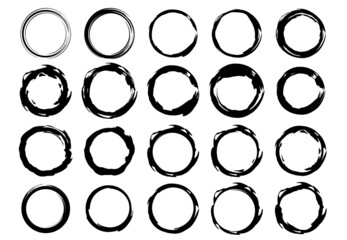 黒色のシンプルな和風なイメージの円のフレーム素材セット