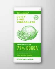 The Original Finest Chocolate Abstract Vector Packaging Design Label. Modern Typography and Hand Drawn Lime Citrus Fruit Sketch Silhouette Background Layout. Isolated