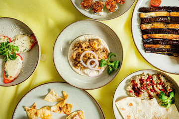 arabian food on the table, top view