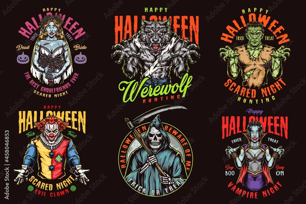 Poster Halloween vintage colorful prints