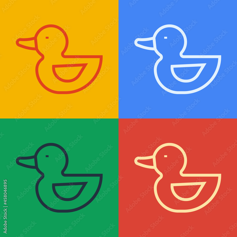 Poster pop art line rubber duck icon isolated on color background. vector