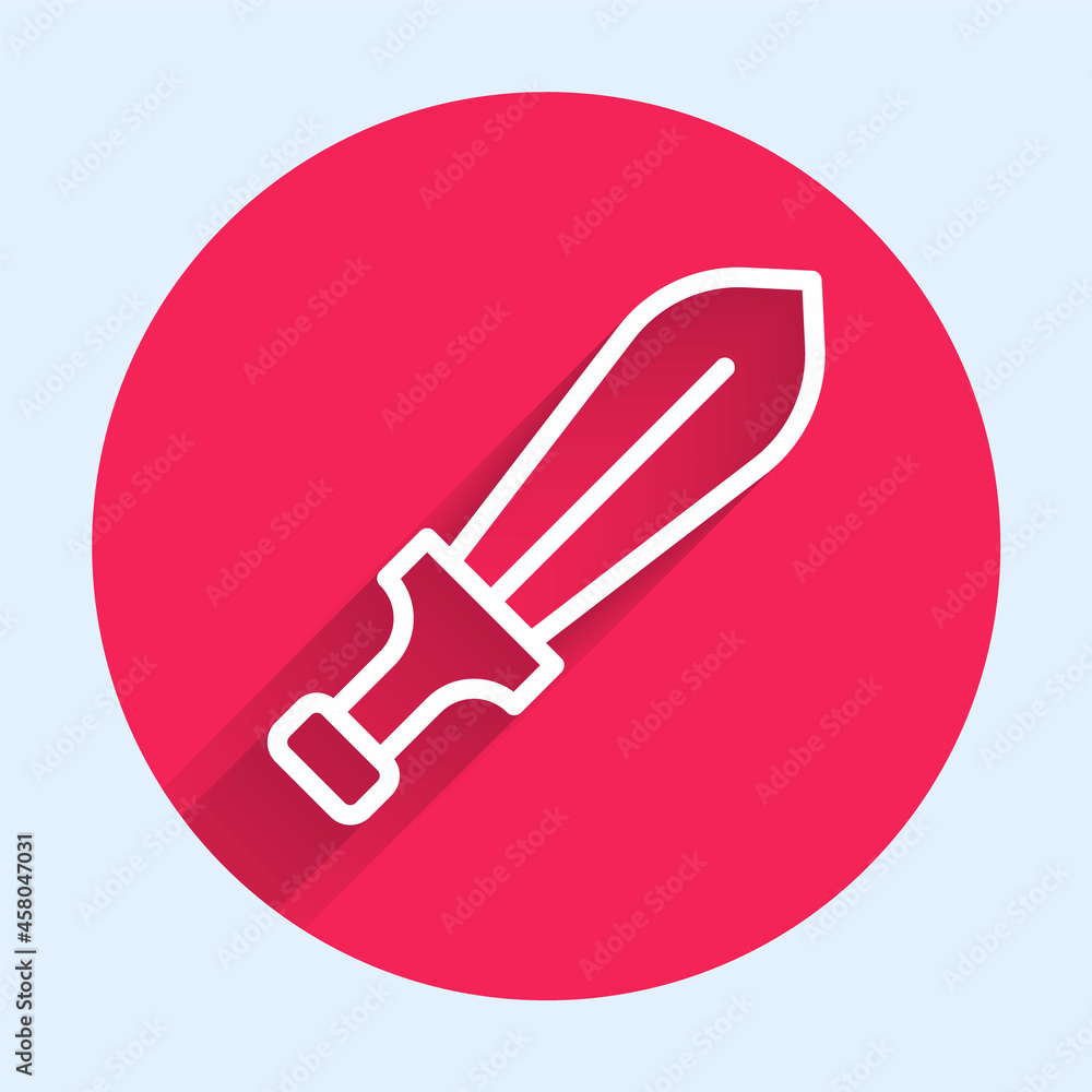 Poster white line sword toy icon isolated with long shadow background. red circle button. vector