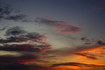 sunset sky with the red clouds