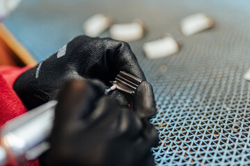 Airplane engine factory. Final polishing procedure for airplane engines. Industrial concept.