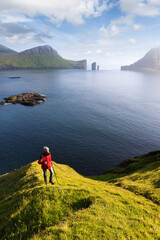 Fototapeta na wymiar The buttercup route between Bour and Gasadalur, Faroe Islands