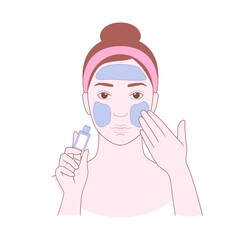 Young beautiful woman is using a cometic mask. Vector illustration isolated on white background