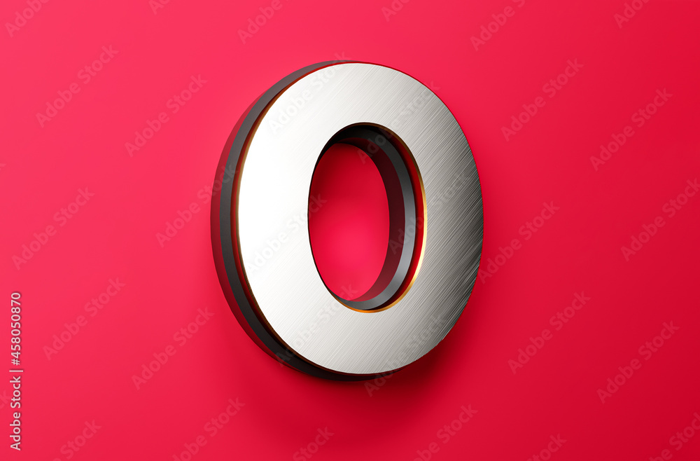 Poster 0 no digit white silver foil numbers black border set on a red background in 3d rendering count