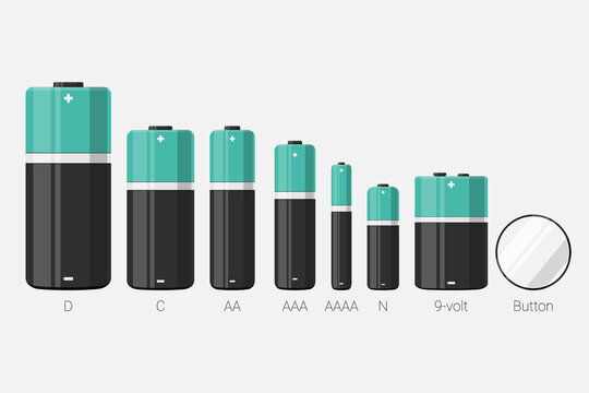 Alkaline Battery Icons Set with different energy voltage and size on White Background. Vector
