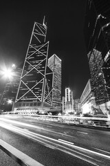 Fototapeta na wymiar Traffic and skyscraper in Hong Kong City at night