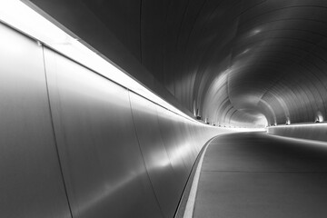 Empty futuristic modern tunnel in the dark