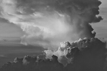 dramatic cloudscape at sunset in black and white