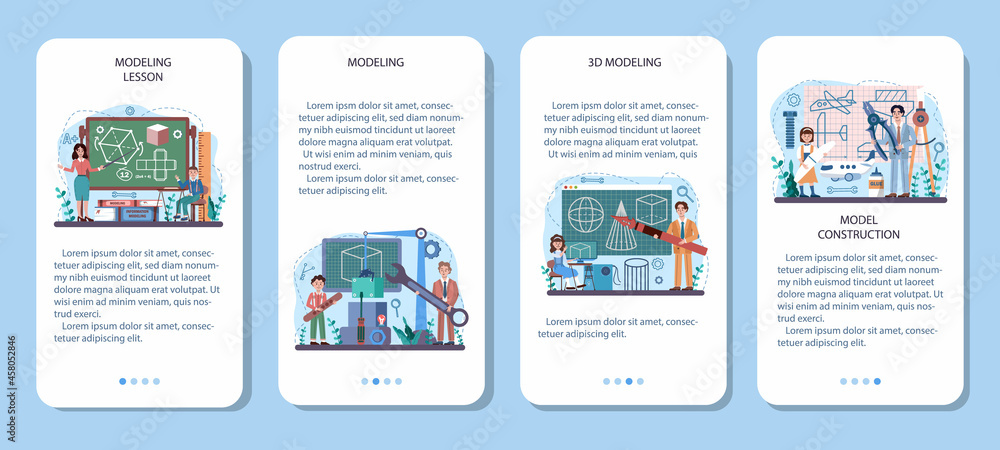 Aufkleber crafting and modeling school course mobile application banner set