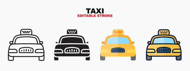 Taxi Car icon set with different styles. Icons designed in filled, outline, flat, glyph and line colored. Editable stroke and pixel perfect. Can be used for web, mobile, ui and more. © Iftachul