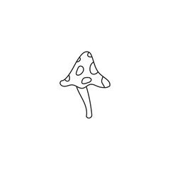 doodle outline element for Halloween. magic mushroom, fly agaric. isolated vector illustration on white 