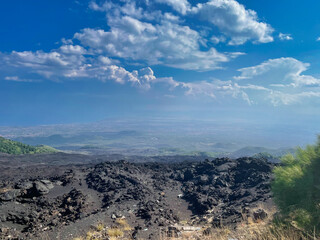 Fototapeta na wymiar Scenic view of Etna Mount from Taormina, Sicily, Italy, Europe.