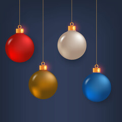 Realistic Christmas Ball Silver Red  And Golden  Color