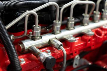 New red internal combustion engine close-up